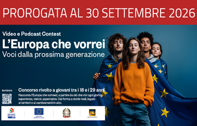 locandina evento con due ragazze e due ragazzi avvolti in bandiera Europea con claim proroga scadenza e loghi istituzionali