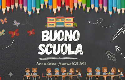 Immagine stilizzata: matite colorate e bambini seduti su banco si scuola