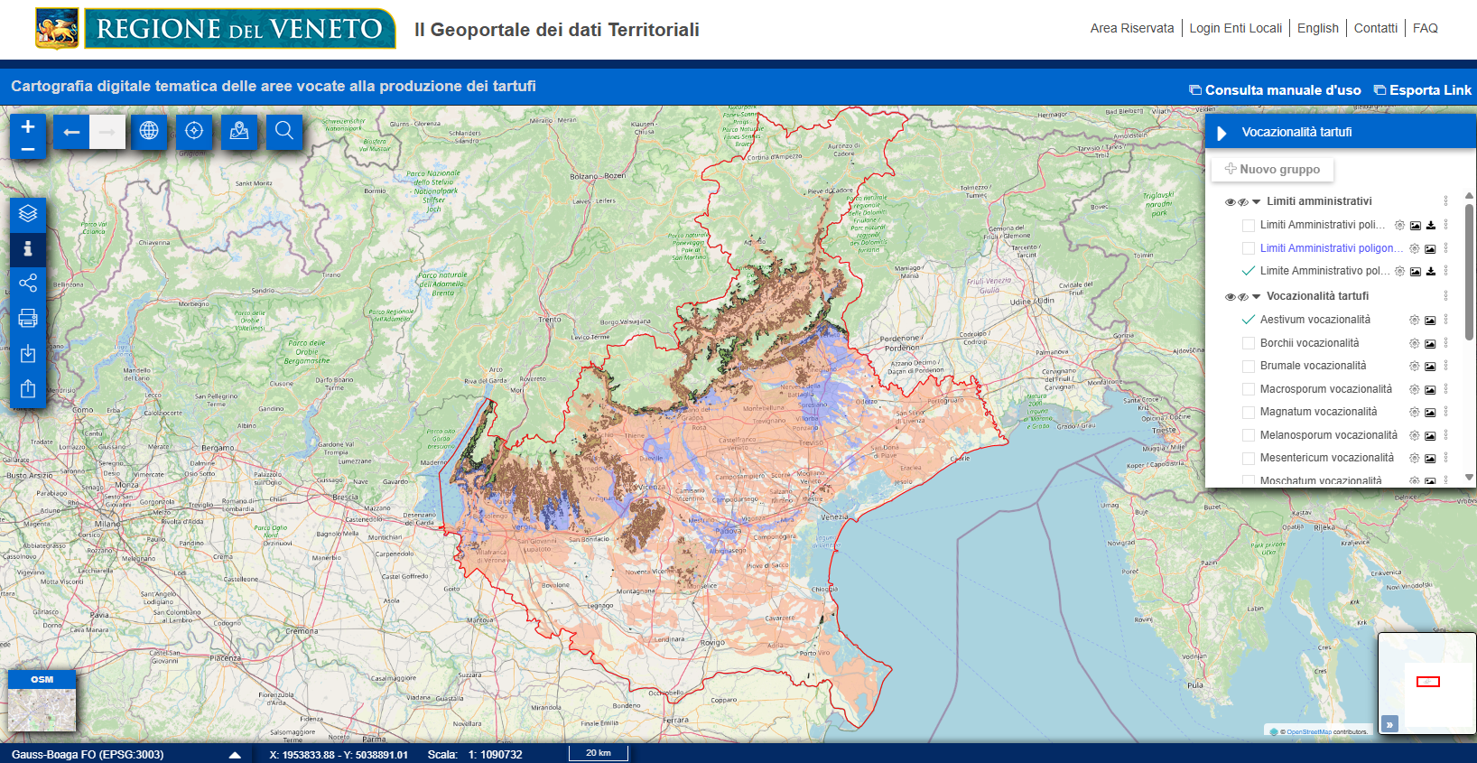 WEBGIS - mappa delle aree vocate alla produzione dei tartufi